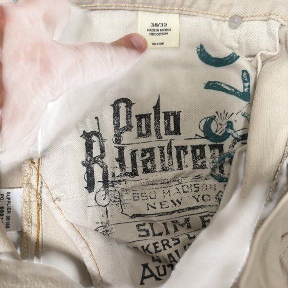 Polo Ralph Lauren Denim Jeans Mens 38 x 32 Beige Slim Fit Straight Leg - Picture 6 of 7